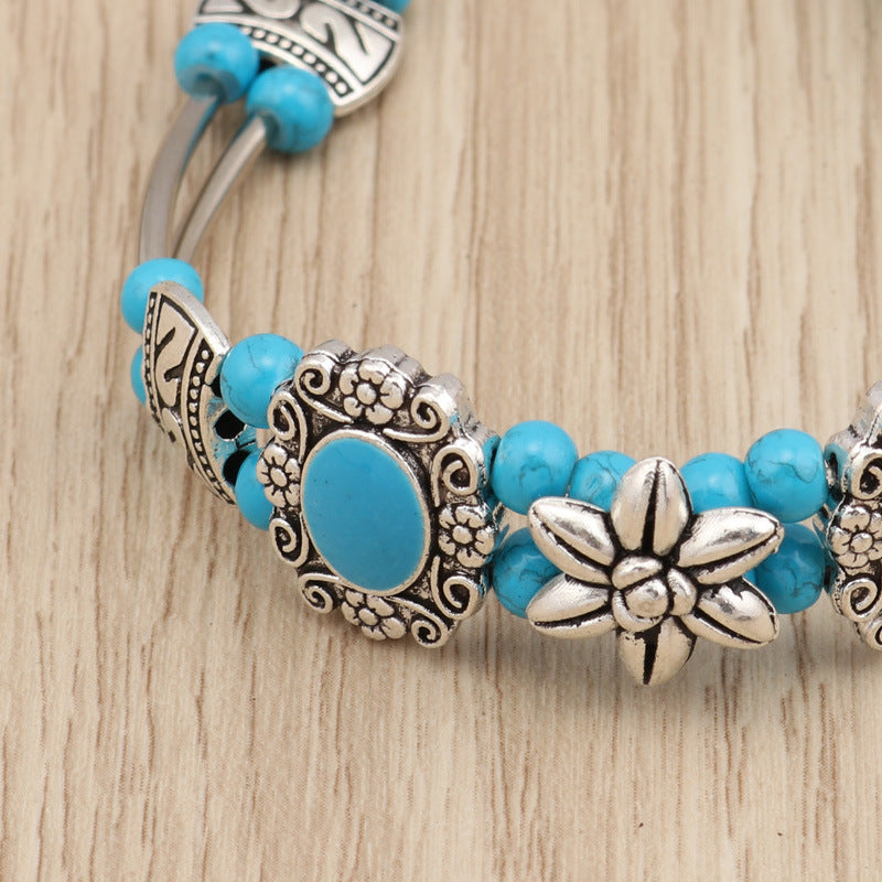 Floral Beaded Metal Bracelet