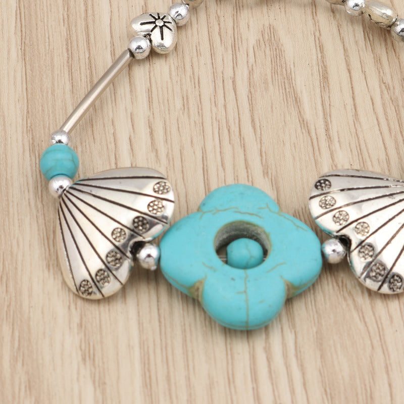 Floral Turquoise and Heart Charm