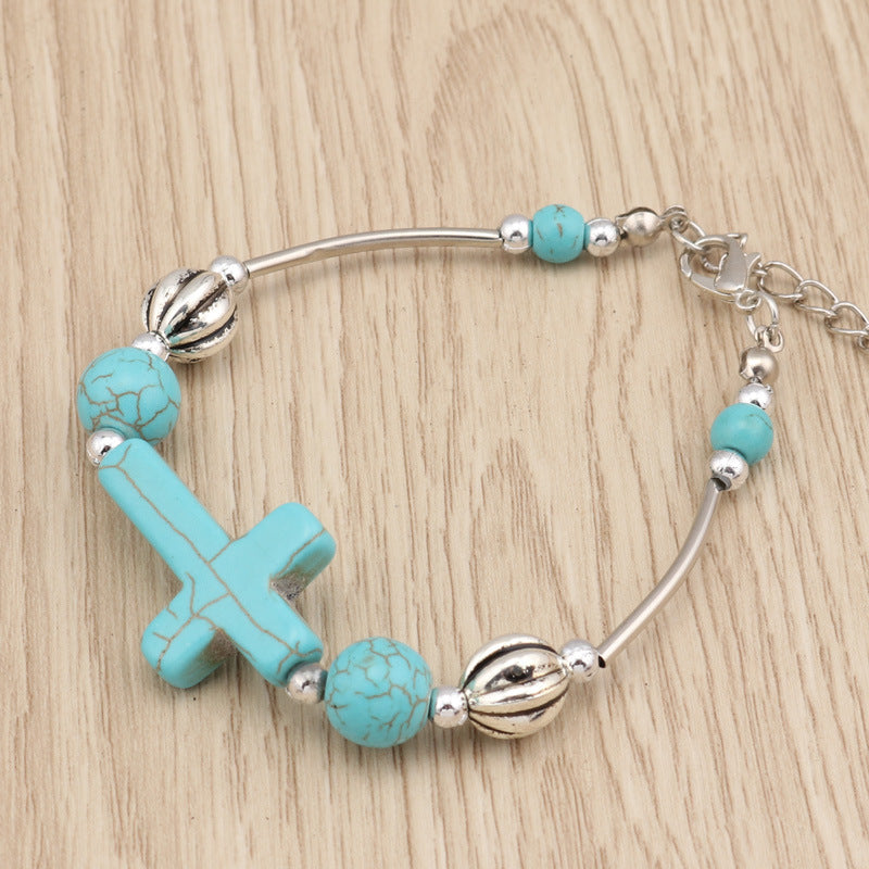 Turquoise Beaded Christian Cross