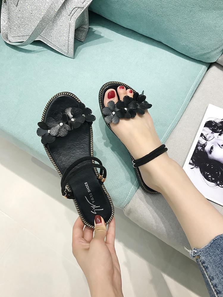 Sandal tali pergelangan kaki applique bunga