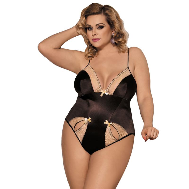 Plus Size Schwarz &amp; Gold Lace Teddy