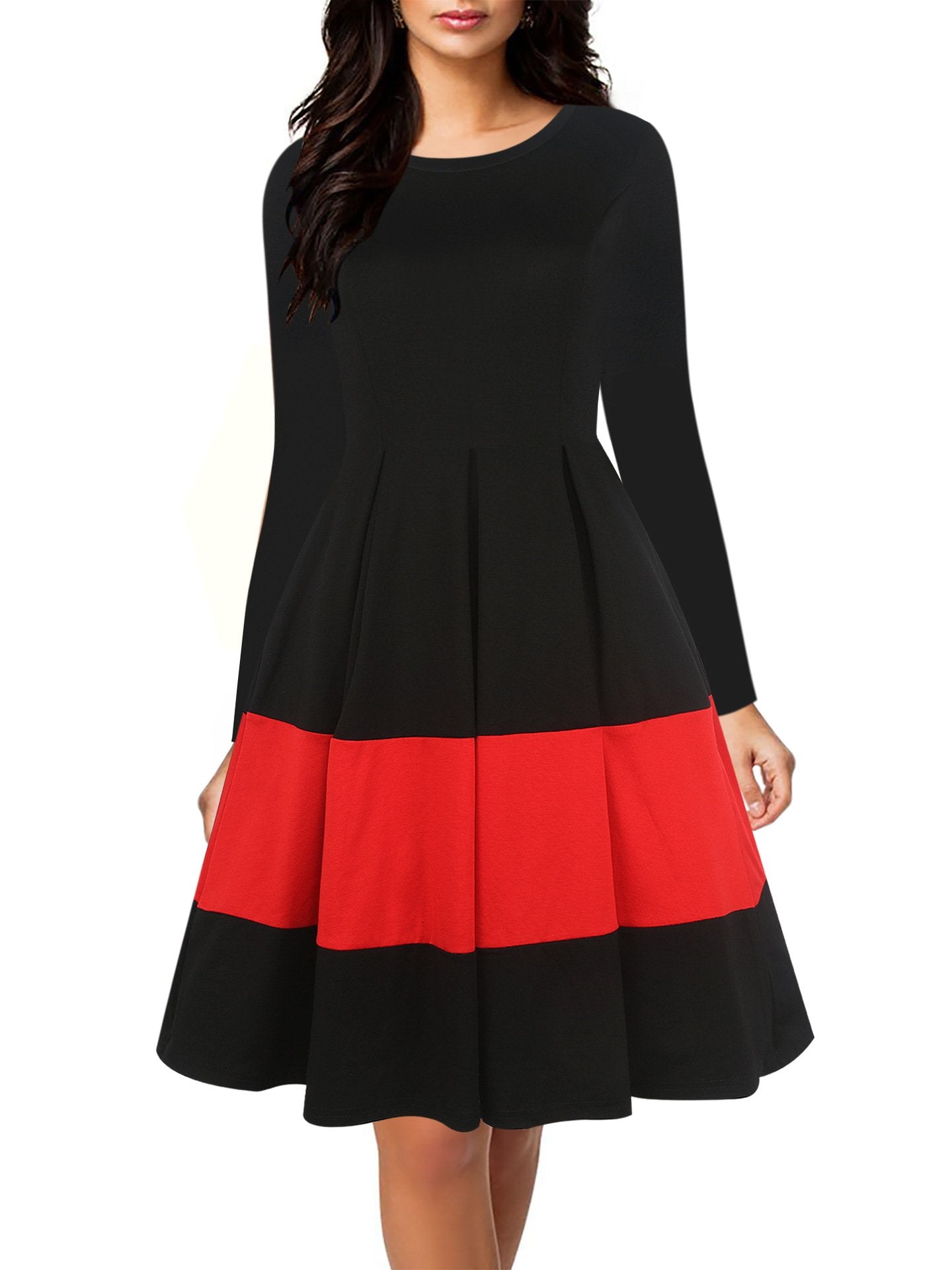 Robe A-line plissée rouge et noir