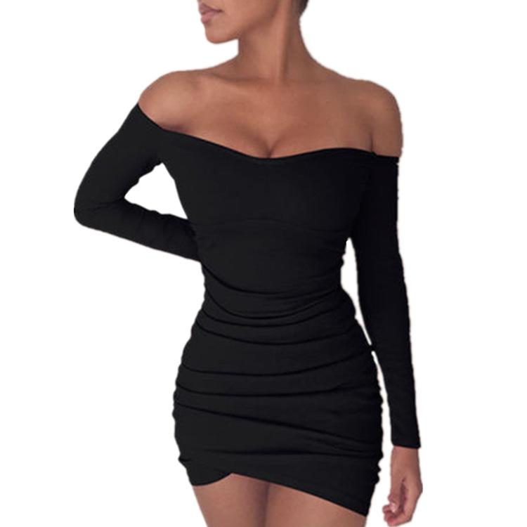 Ruched off-shoulder mini bodycon jurk