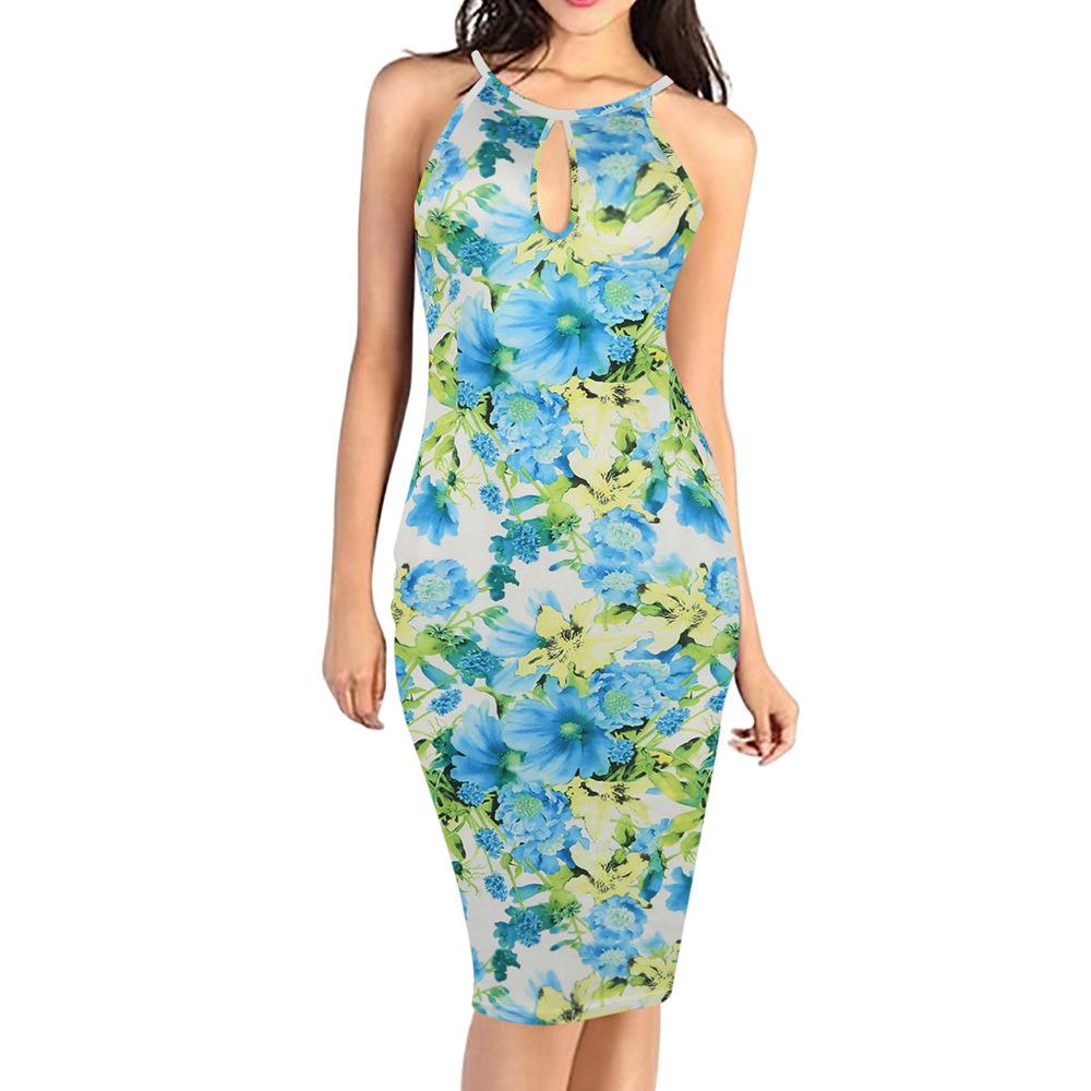 Vestido tubo floral con escote en forma de ojo de cerradura