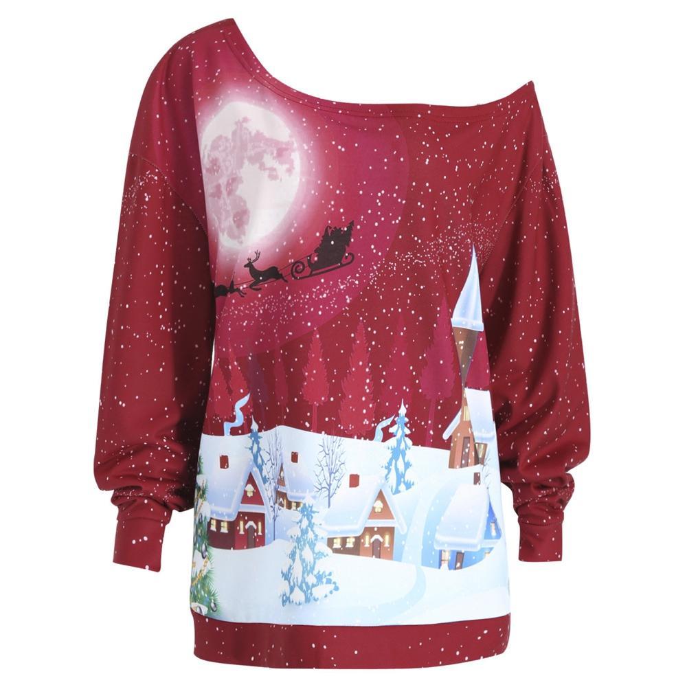 Plus ukuran sweatshirt leher miring natal