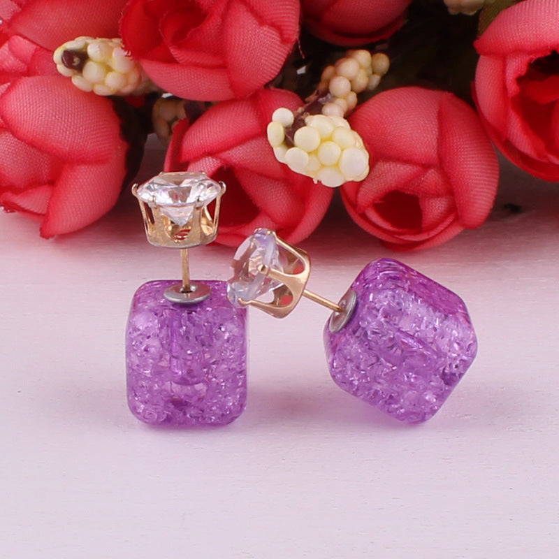 Cube Shaped Double Sided Earrings-Purple-Theone Apparel