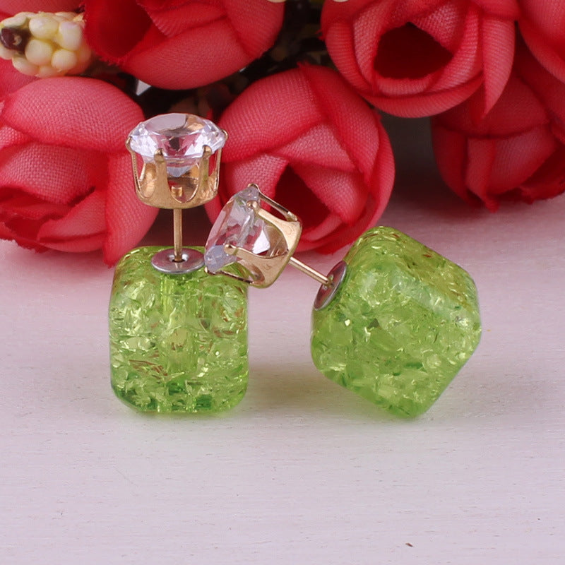Cube Shaped Double Sided Earrings-Light Green-Theone Apparel