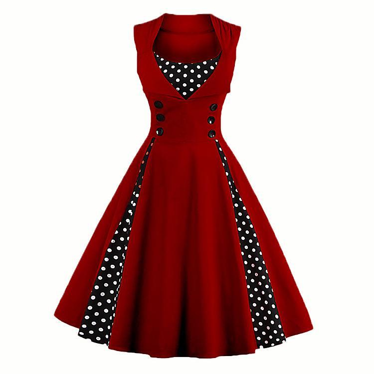 Polka Dot Pleats Abito artificiale retrò