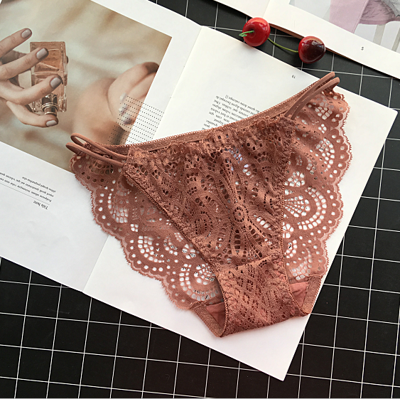 Decorative Lace Full Coverage Semi See Through Underwear-Brown-Theone Apparel