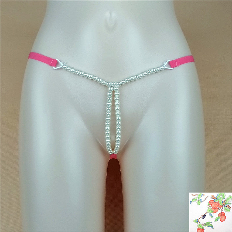 Dual Pearl String Front Butterfly Style Thongs-Hot Pink-Theone Apparel