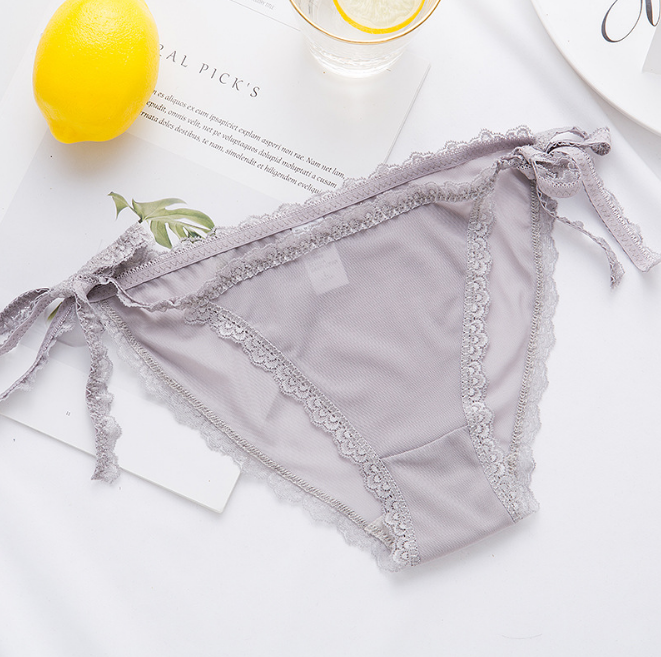 Elegant lace Briefs Underwear with Bow Tie Hips-Gray-Theone Apparel