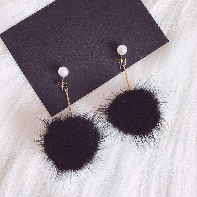 Fancy Fuzz Ball Drop Earrings-Black-Theone Apparel