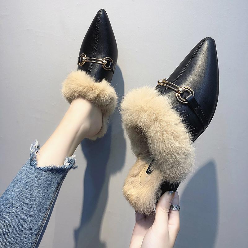 Faux Fur Lined Buckle Flats - Theone Apparel