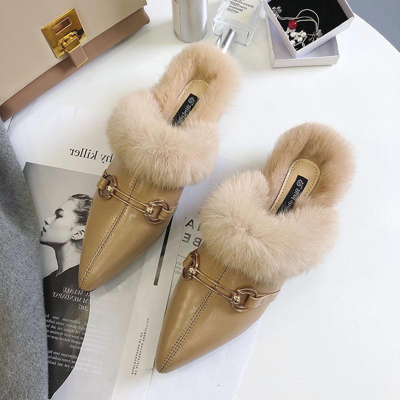 Faux Fur Lined Buckle Flats - Theone Apparel