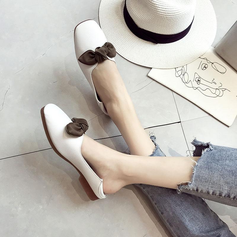 Floppy Bow Cushion Sole Ballet Flats-White-Theone Apparel