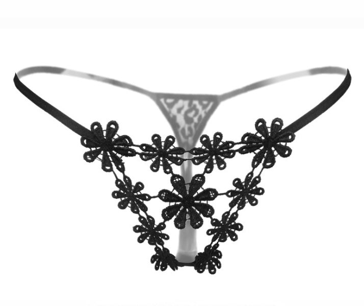 Flowers Front G String Panty-Black-Theone Apparel