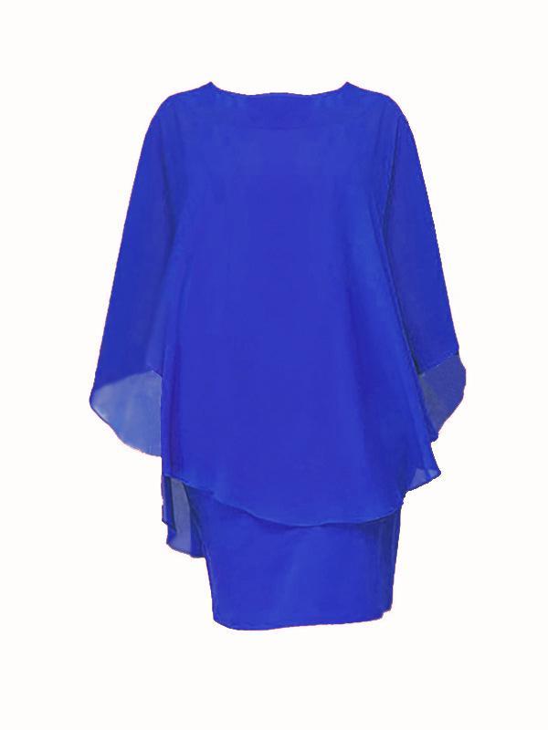 Flowing Layers Cape Style Dress-Blue-Theone Apparel