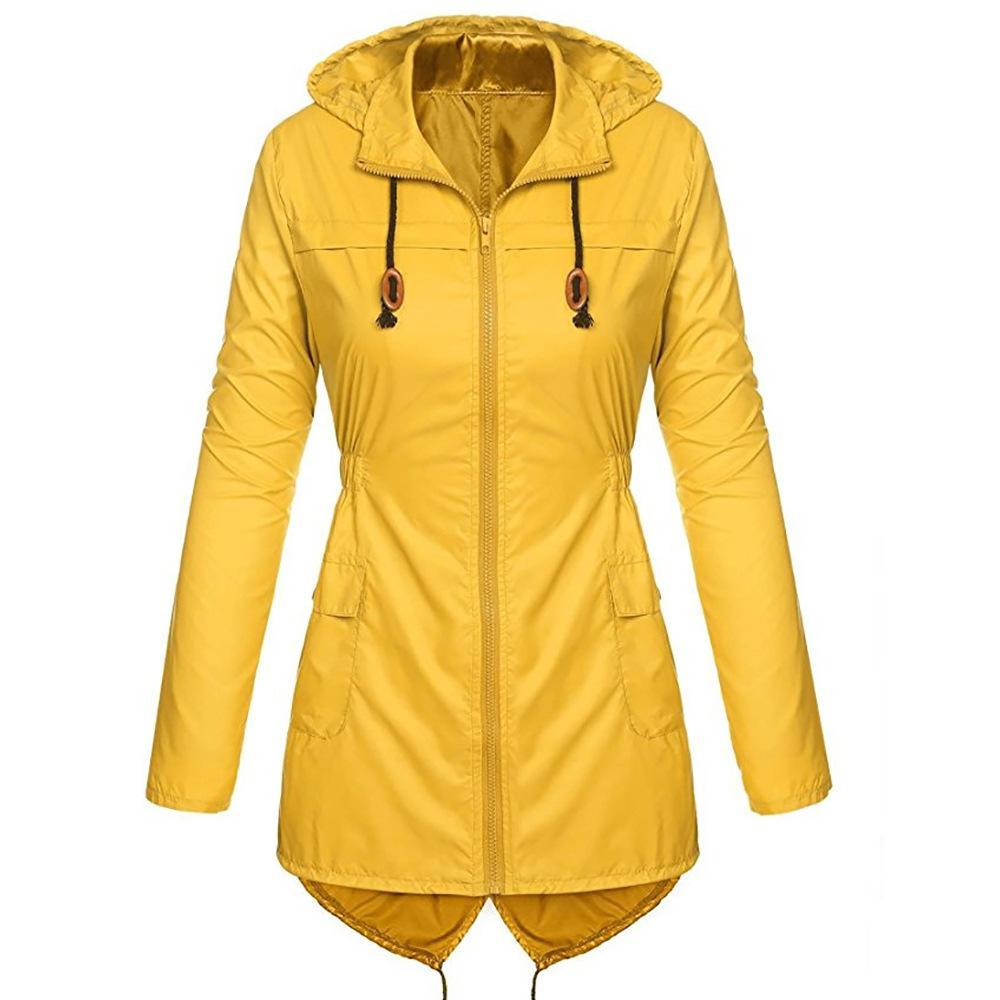 Full Zip Trench Coat Rain Jacket-Yellow-Theone Apparel