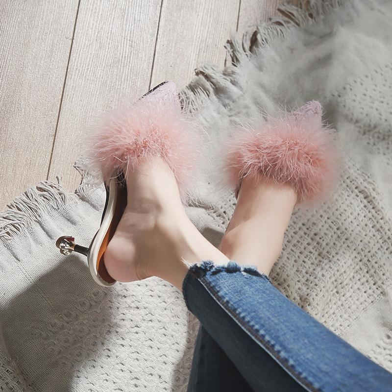 Fur Trim Pointed Toe Kitten Heels - Theone Apparel