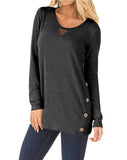 Triangle-Stitch Button-Accent Scoop Neck Tunic