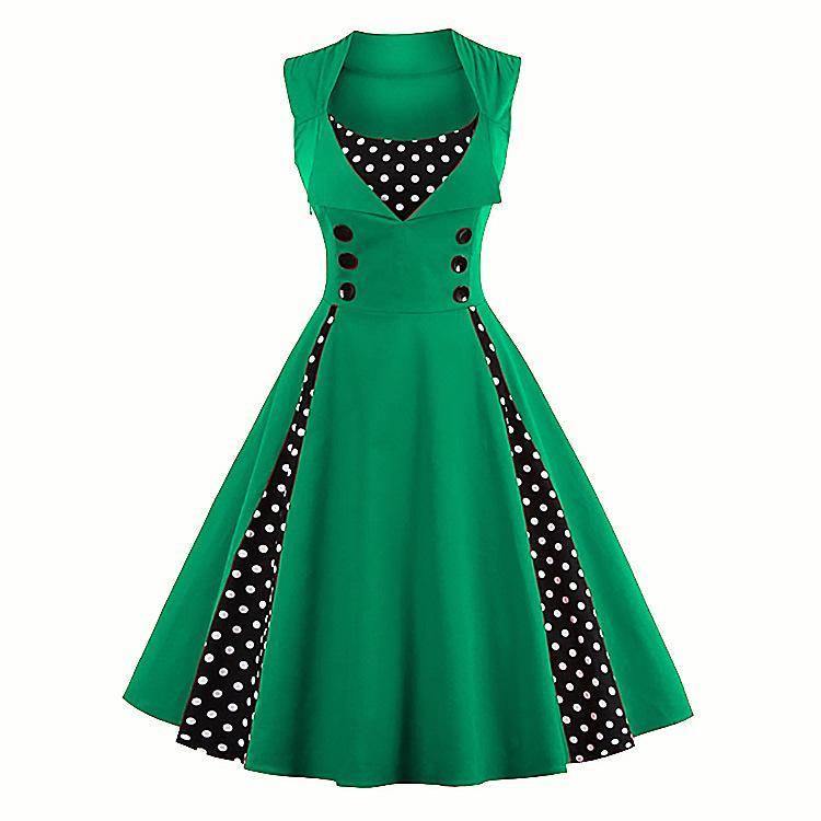 Polka Dot Pleats Abito artificiale retrò