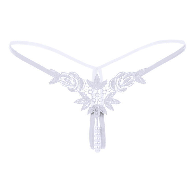 Hidden Pearl Lace Thong Panty-White-Theone Apparel