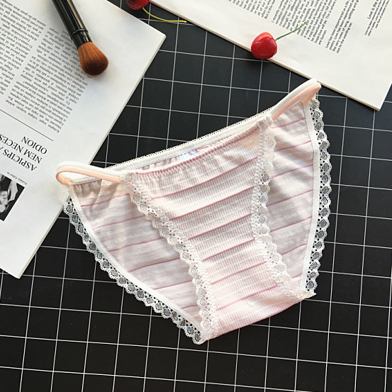 Horizontal Striped Semi See Through Panties with Elastic Waistband-Pink-Theone Apparel