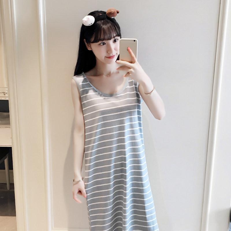 Horizontal Striped Sleeveless Casual Dress-Gray-Theone Apparel