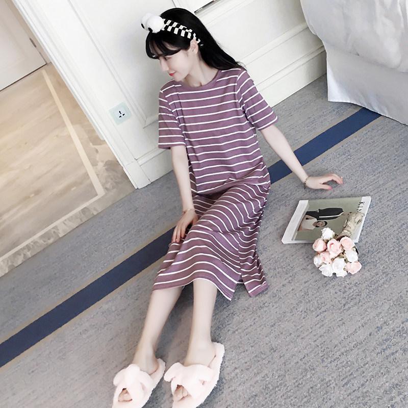 Horizontal Striped Sleeveless Casual Dress-Purple-Theone Apparel