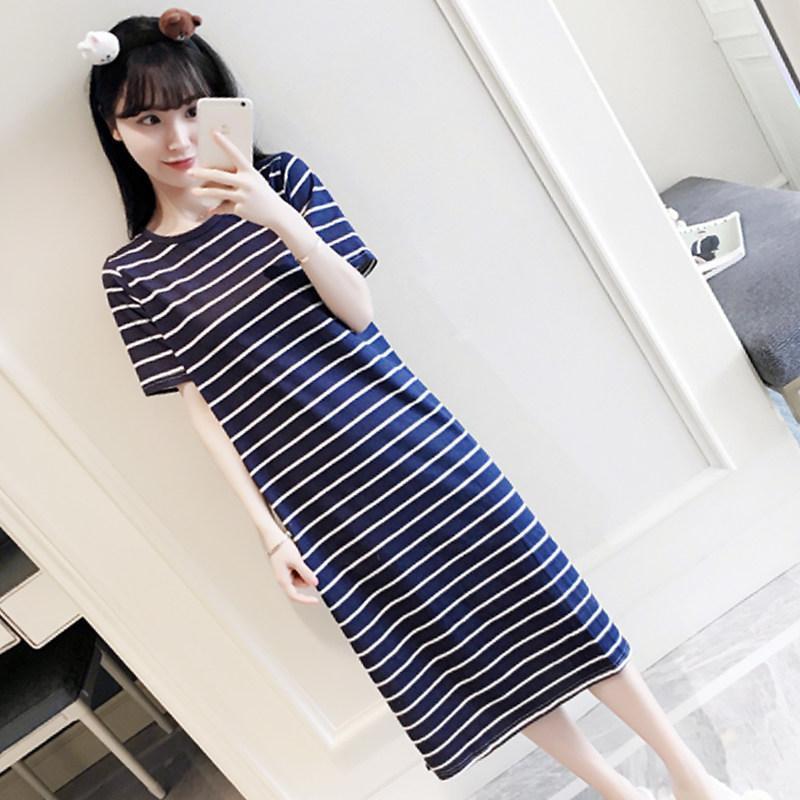 Horizontal Striped Sleeveless Casual Dress-Blue-Theone Apparel