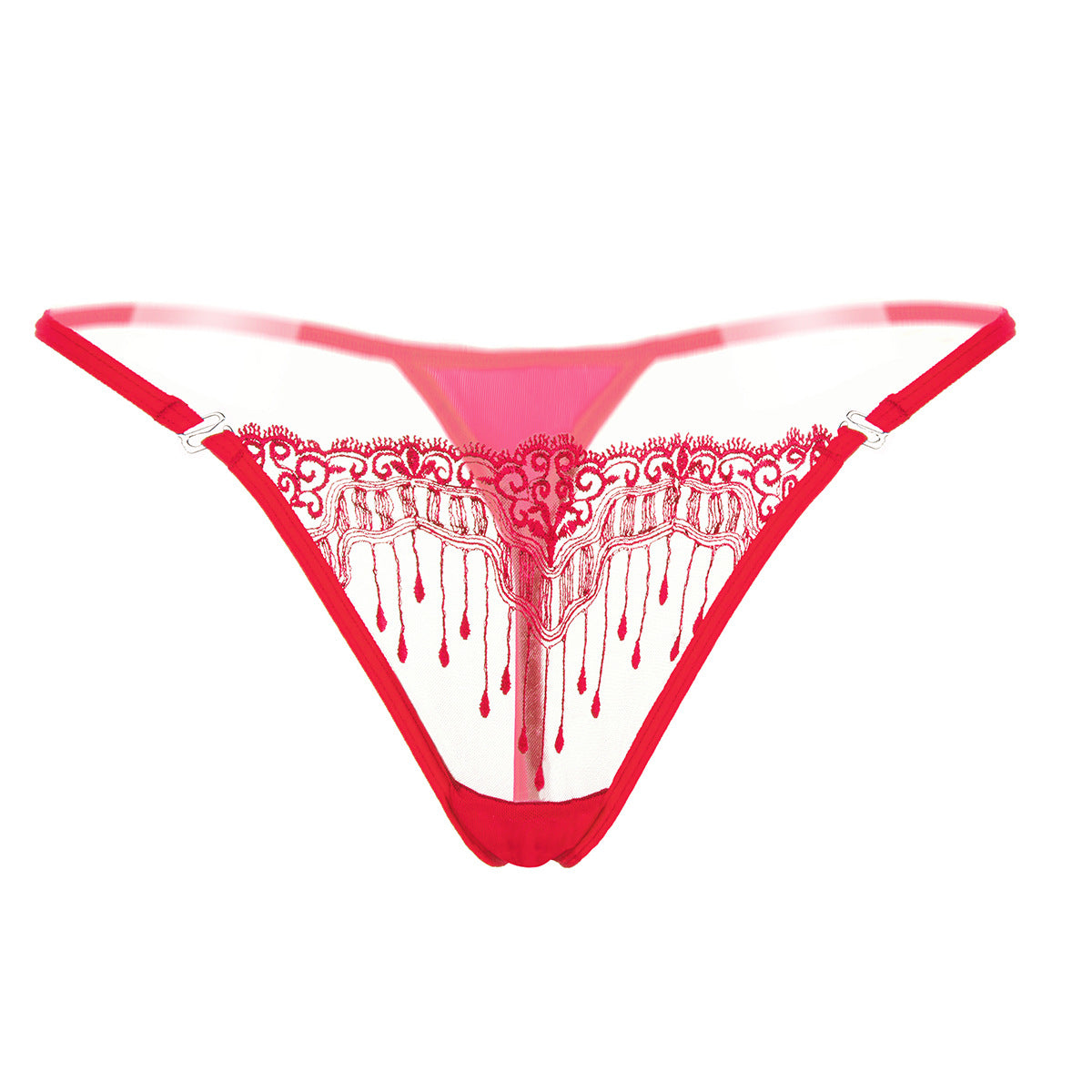 Jewel Drops Lace Applique Thong-Red-Theone Apparel