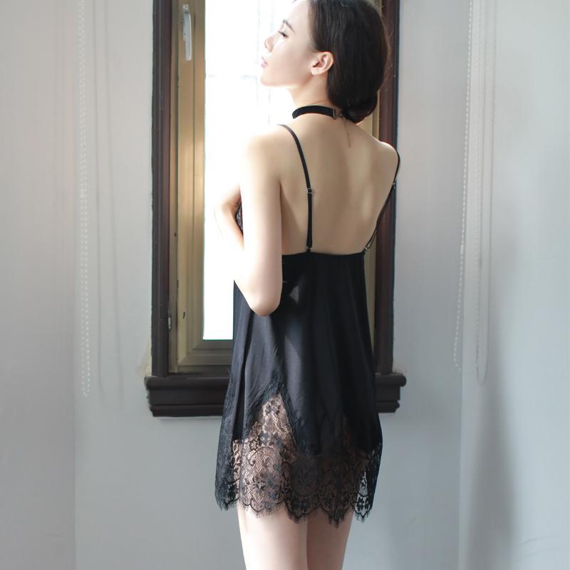 Lace Front Satiny Slip Dress - Theone Apparel