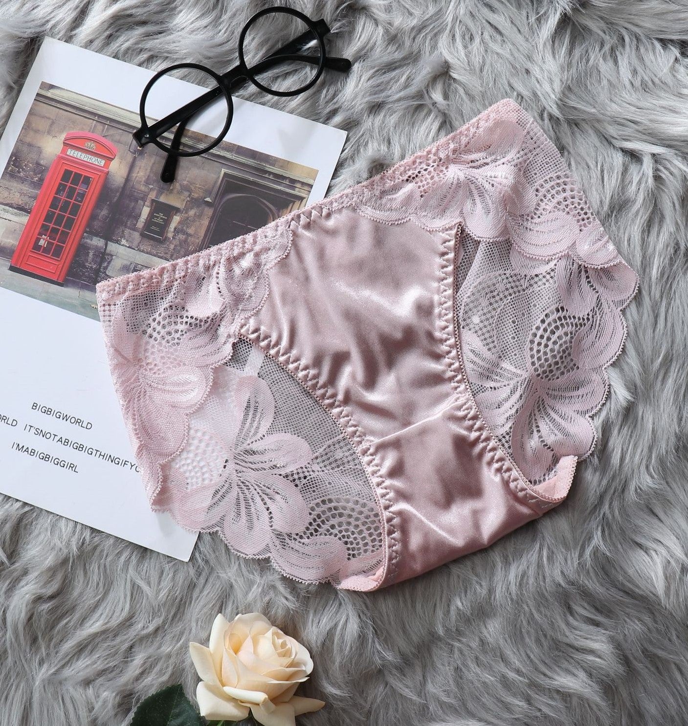 Lace Panties with See Through Mesh-Pink-Theone Apparel