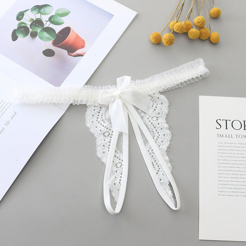 Lace and Bow Butterfly Style Cutout Thong-White-Theone Apparel