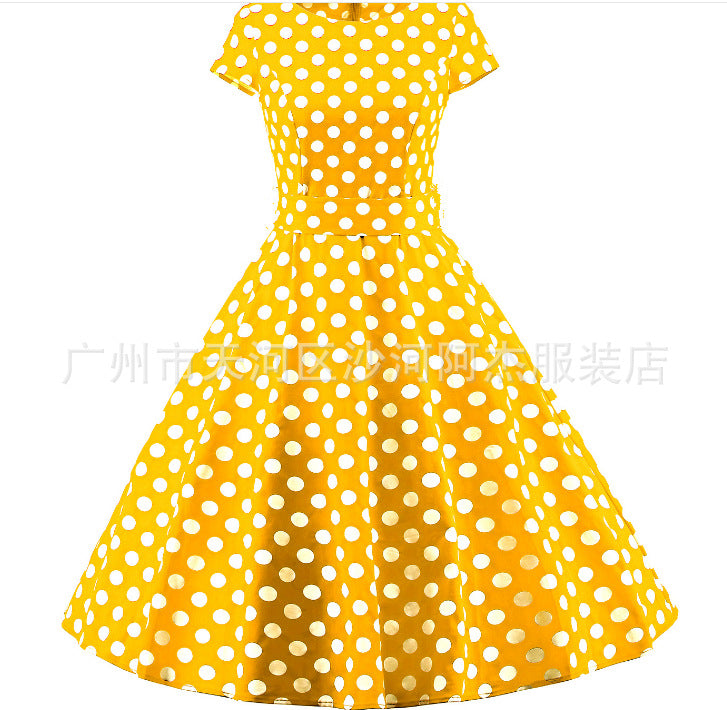 Lace and Dots Vintage A Line Dress-Yellow-Theone Apparel