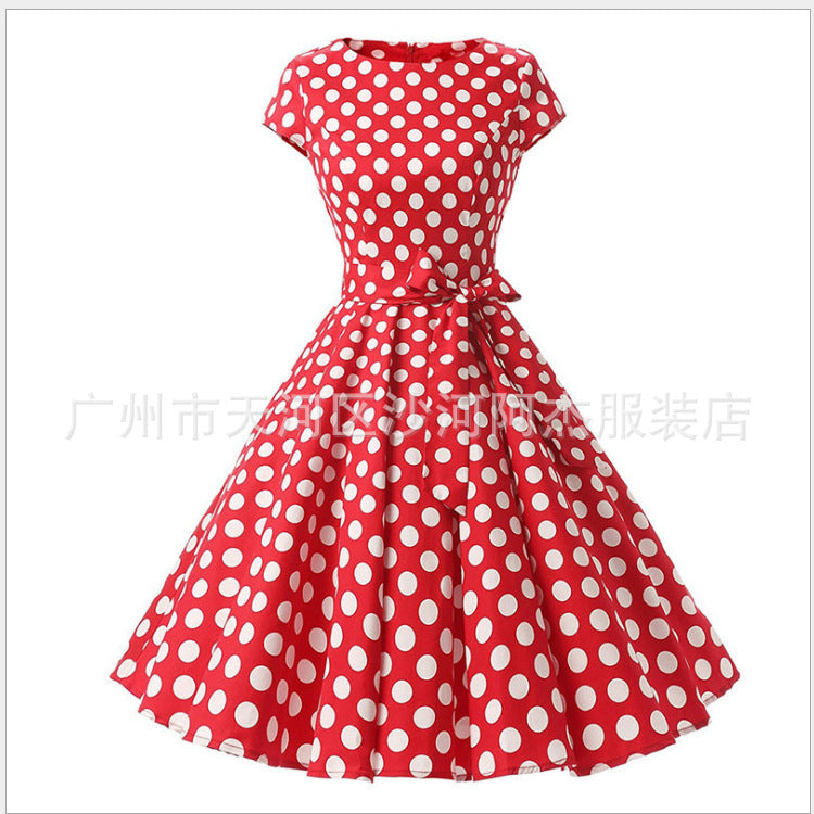 Lace and Dots Vintage A Line Dress-Red-Theone Apparel