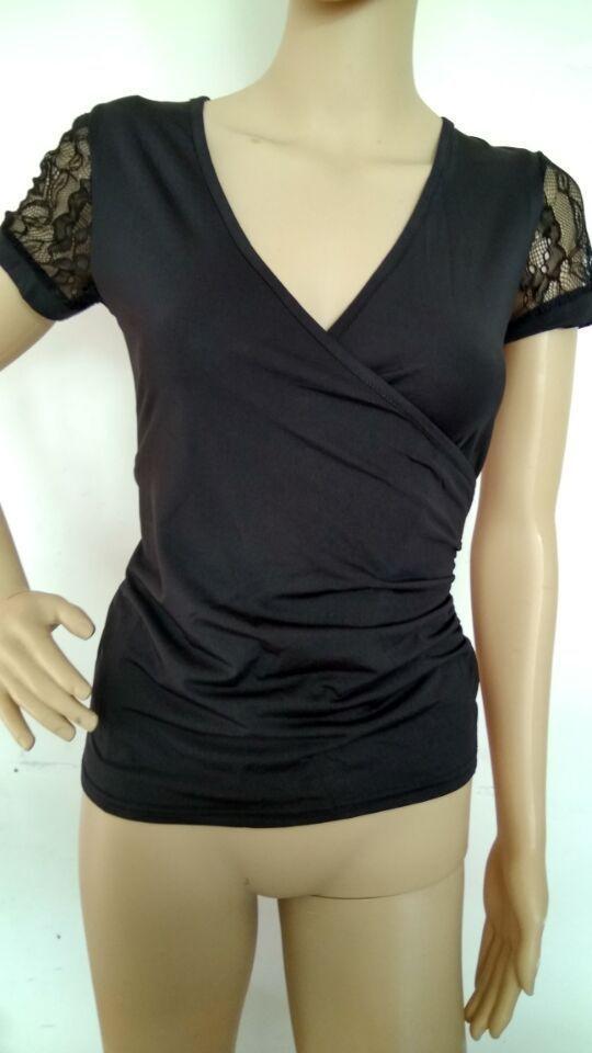 Lacy Cutout Cap Sleeve Wrap Top-Black-Theone Apparel