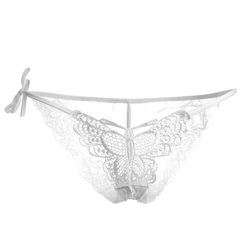 Lacy Embroidered Butterfly Tie Panty-White-Theone Apparel