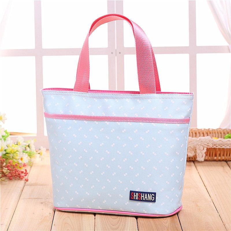Large Preppy Print Tote Bag-Sky Blue-Theone Apparel