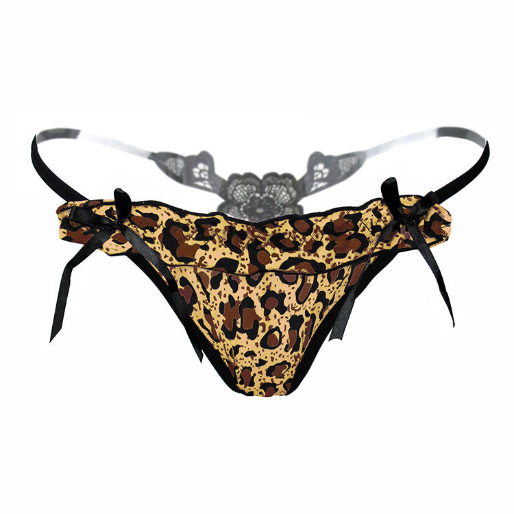 Leopard Print Flower Back G String-Coffee-Theone Apparel