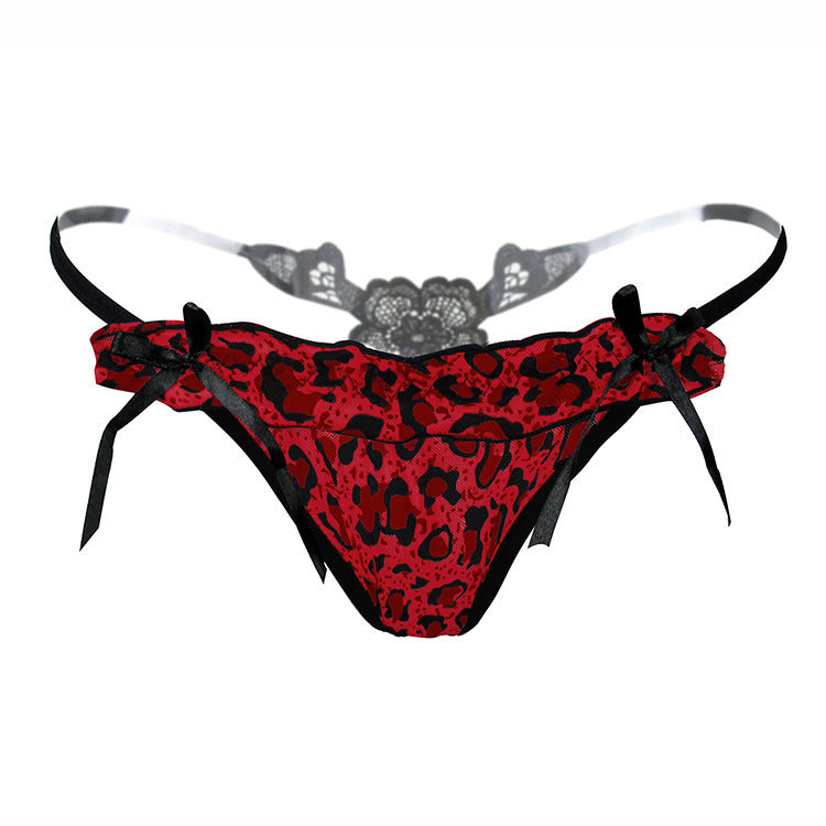 Leopard Print Flower Back G String-Red-Theone Apparel