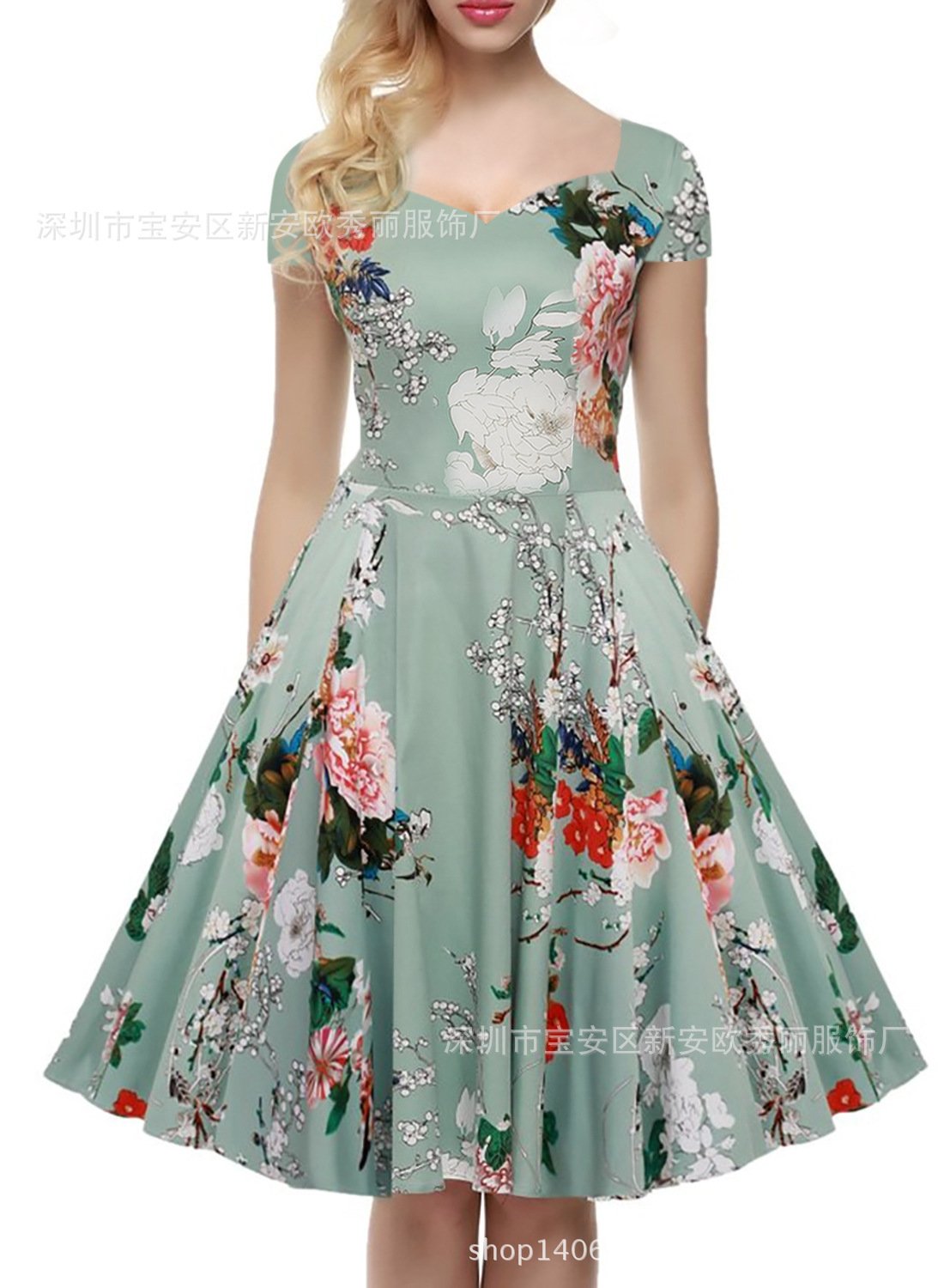 Robe chérie florale verte à la menthe