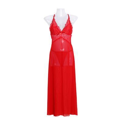 Long Lacy Halter Style Lingerie Dress-Red-Theone Apparel