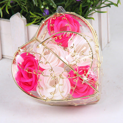 Lovely 6 Rose Pewter Holder Gift Box-Hot Pink/White-Theone Apparel