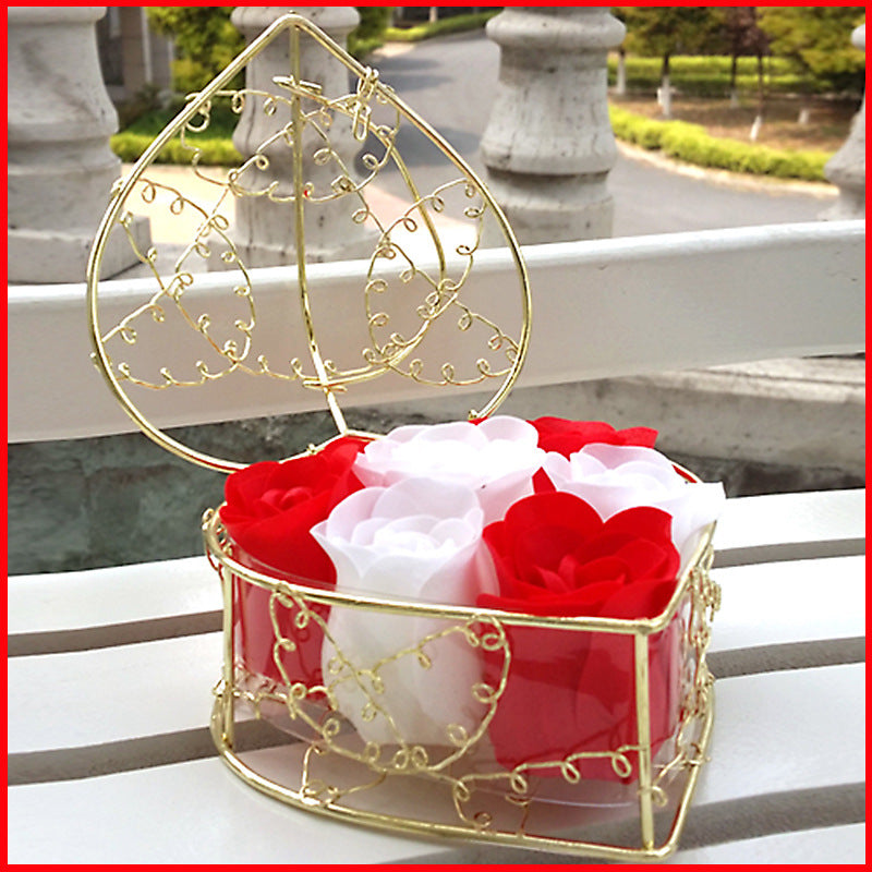 Lovely 6 Rose Pewter Holder Gift Box-Red/White-Theone Apparel