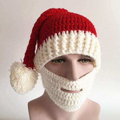 Merry Christmas Knitted Beard Face Hat-Red-Theone Apparel