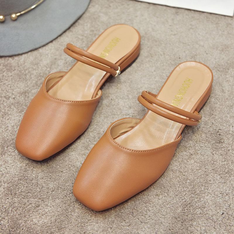 Open Ankle Strap Ballet Slides-Brown-Theone Apparel