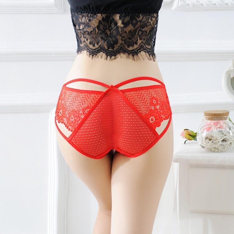 Peekaboo Eyelet Lace Strap Panty-Red-Theone Apparel