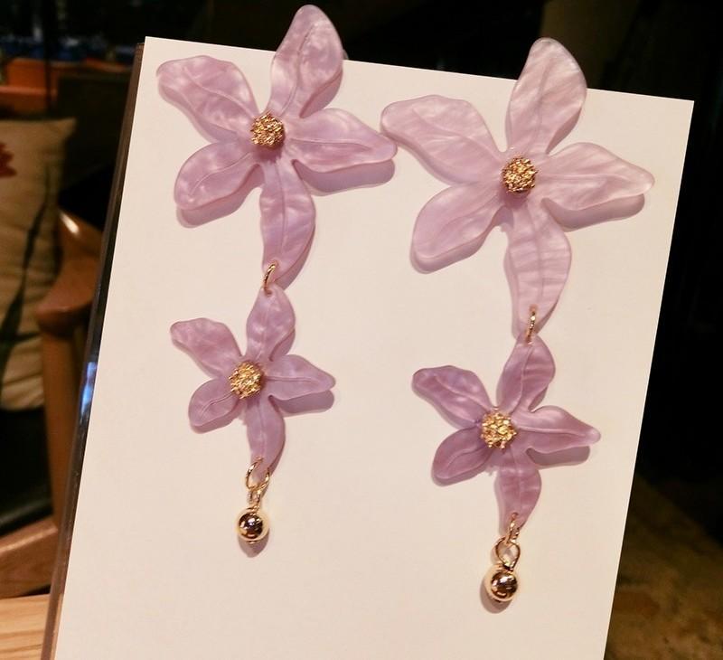 Pink Flower Blossom Statement Earrings-Purple-Theone Apparel