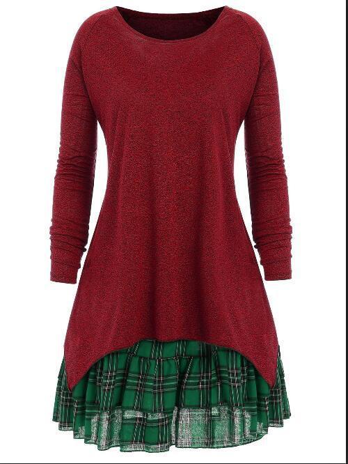 Plaid Peekaboo High Low Sweater